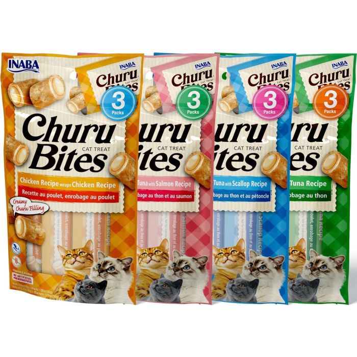 INABA Churu Bites para Gatos, Snack Horneado Suave Relleno, 12 Tubos