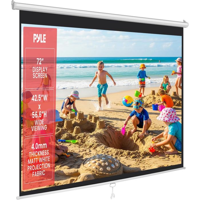 Pyle Pantalla Manual 72 Pulgadas, Superficie Blanca Mate, Soporte Techo/Pared