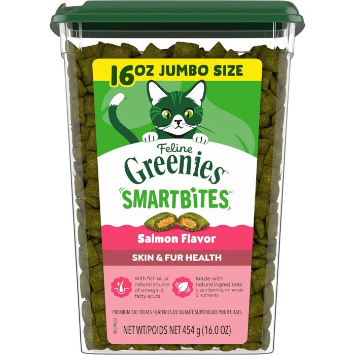 Greenies Cat Treats Feline Smartbites Skin & Fur Health Salmon Flavor 16 oz