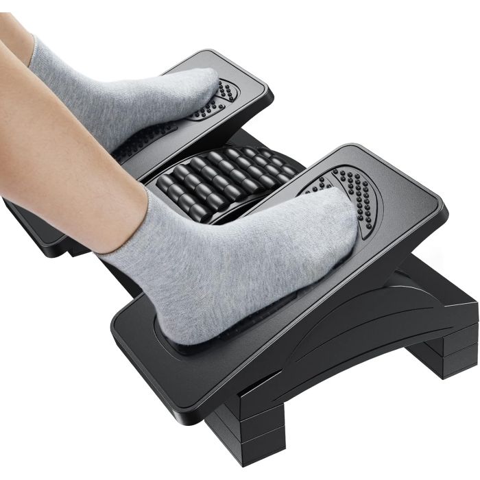 Reposapiés Ajustable Ergonómico HUANUO con Masaje, Negro, Plástico