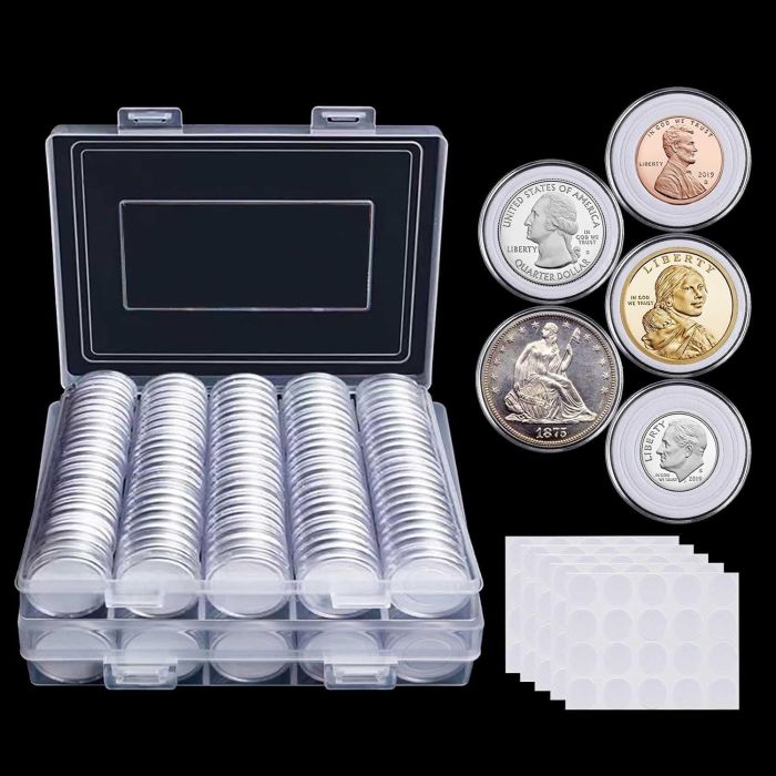 240 cápsulas para monedas 30mm con caja organizadora plástico