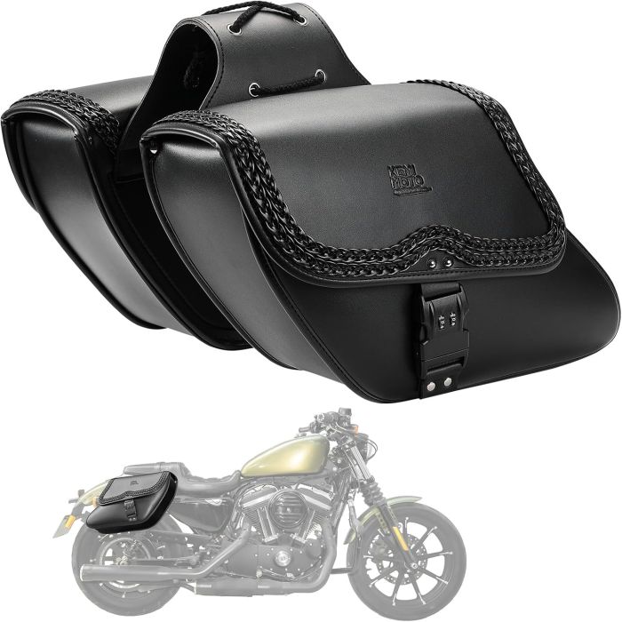 Alforjas para motocicleta KEMIMOTO, cuero sintético negro