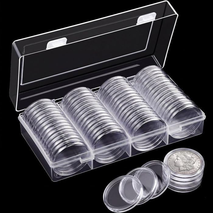 Caja para monedas transparente plástico 60 piezas