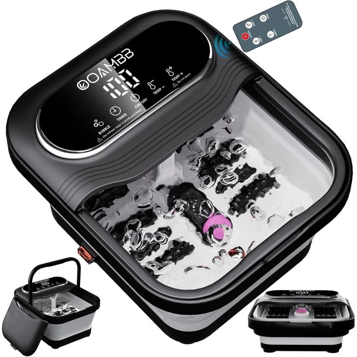 Spa de Pies Plegable con Calor, Burbujas y Control Remoto, OOAMBB Negro