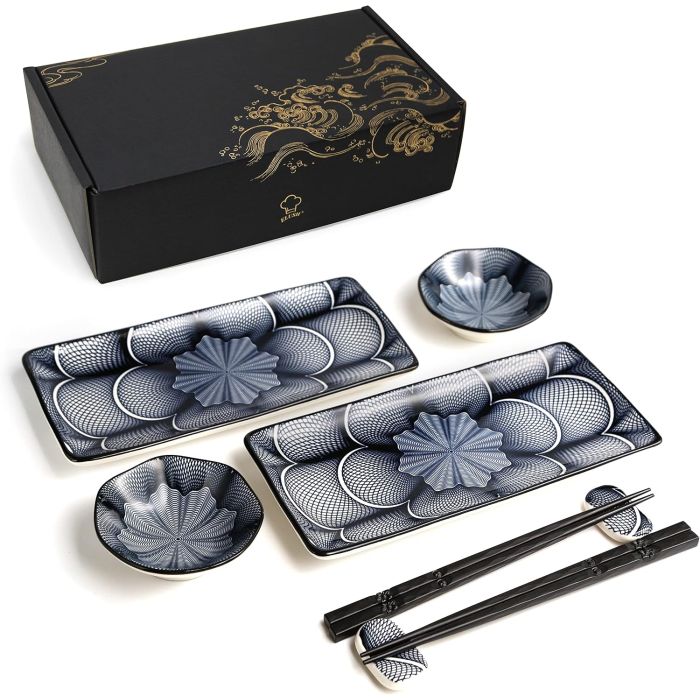 Set de 8 platos cerámicos japoneses para sushi, rectangulares, 10 pulgadas