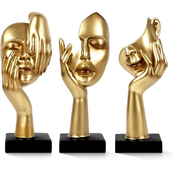 3 Figuras Pensador Resina Moderna Decoración Hogar Dorado