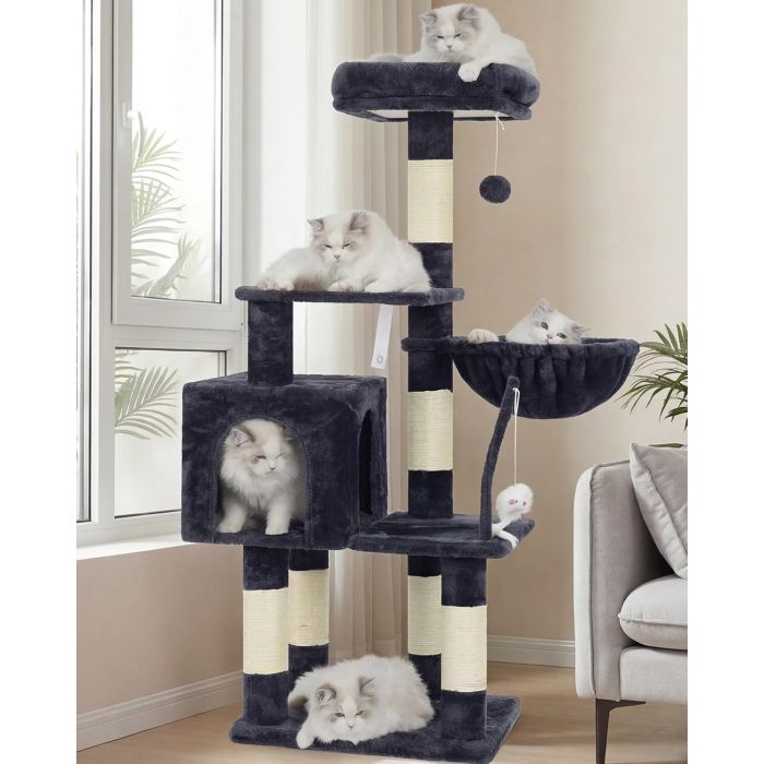 Árbol para Gatos Heybly con Juguete, Torre de 43.3 pulgadas, Gris Ahumado