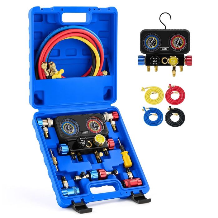 Set Manómetro Digital 4 Vías para Refrigerante R1234yf R134a