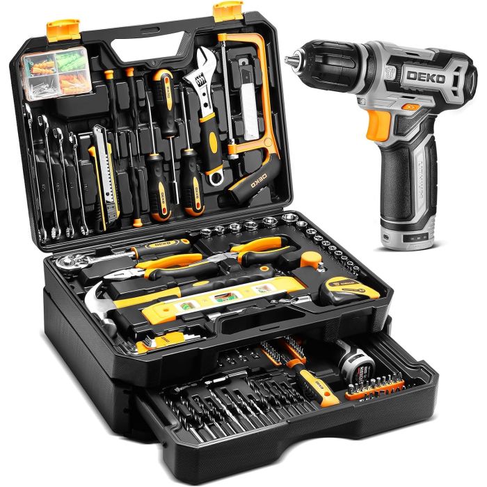 Kit de Herramientas DEKOPRO con Taladro Inalámbrico 12V, 238 Piezas