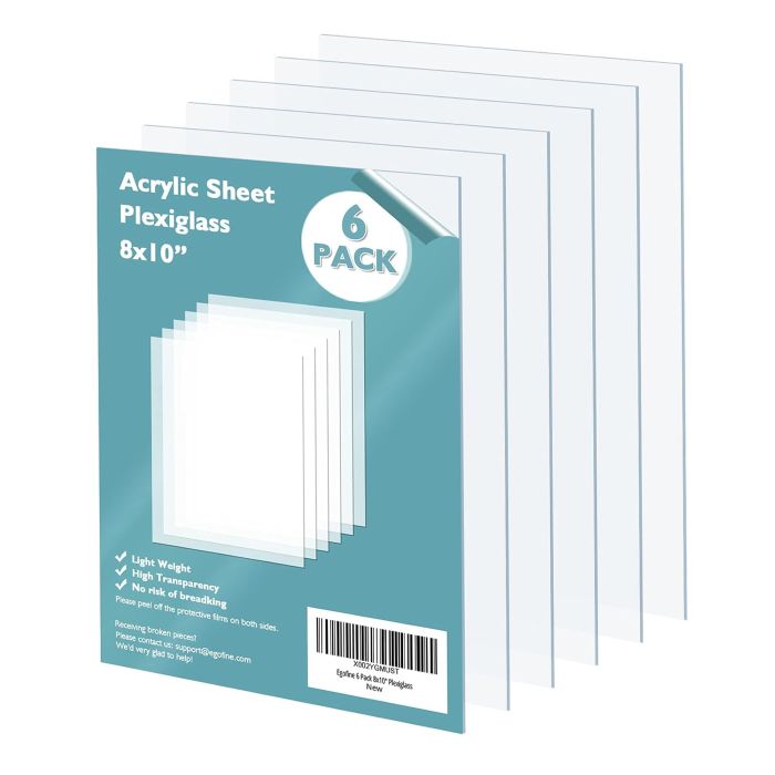 Láminas de Acrílico Egofine 6 Pack 8x10 Pulgadas Transparentes