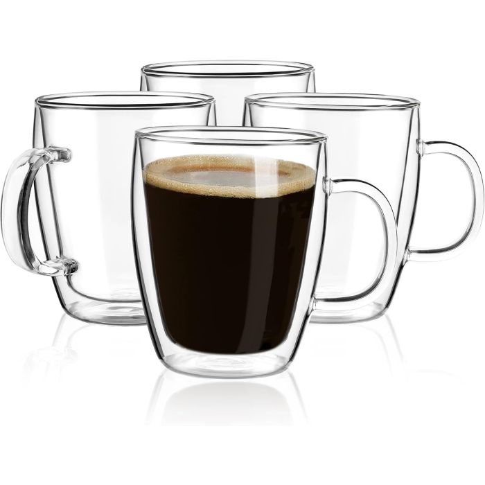 Juego de 4 Tazas de Vidrio Doble Pared 16 oz YUNCANG