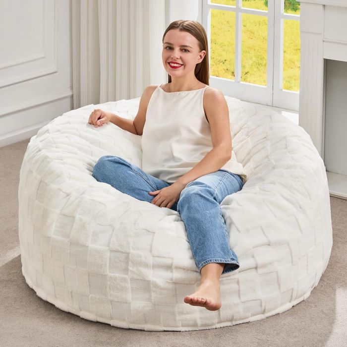 Puff Hobestluk Redondo con Relleno de Espuma Viscoelástica, Blanco, 36x36x22 pulgadas