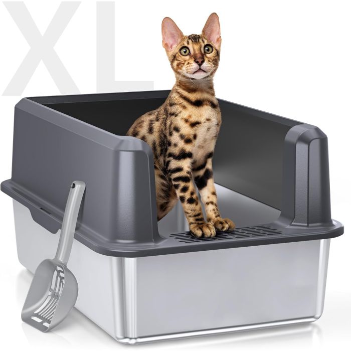 Bandeja Sanitaria para Gatos de Acero Inoxidable con Tapa, XL
