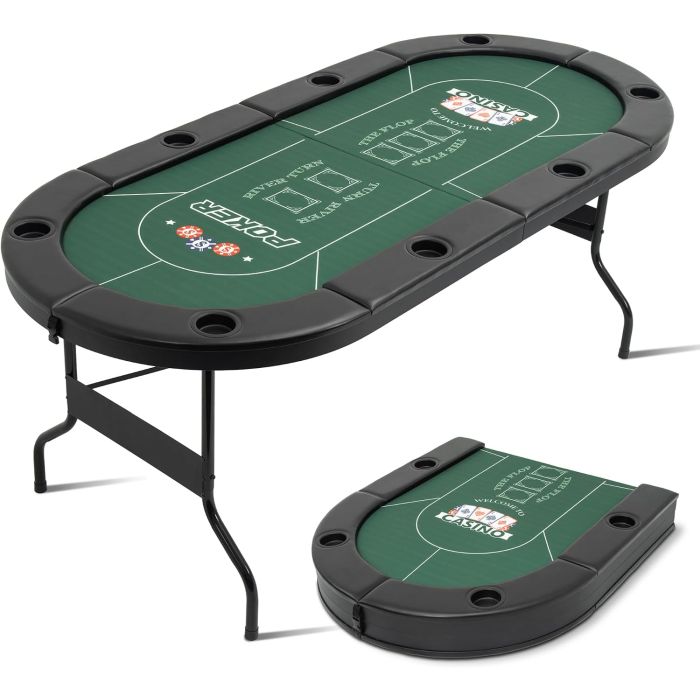 Mesas de Poker Plegables para 8 Jugadores con Borde Acolchado, Color Verde