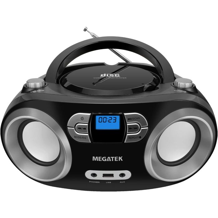MEGATEK Radiograbador CD Portátil Bluetooth FM USB Negro