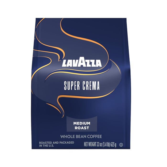 Café Lavazza Super Crema en Grano, Tostado Medio, Mezcla Arábica y Robusta, Bolsa 22 oz