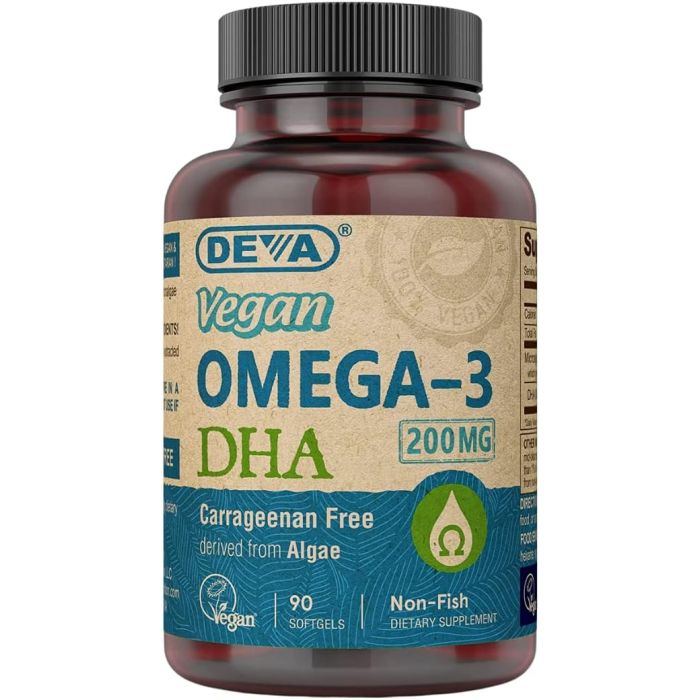 DEVA Vegan Omega-3 DHA Suplemento 200mg 90 Cápsulas