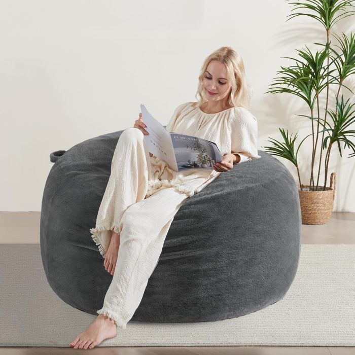 Sillón Puff 3FT Gris Oscuro, Relleno de Espuma Viscoelástica, Funda Removible
