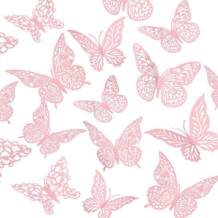 Mariposas 3D Metálicas Decorativas 48 Piezas Rosa Pared Fiestas