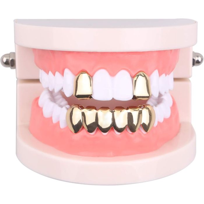 Grillz Dental Chapado en Oro 24K Ajustable Juego Superior e Inferior