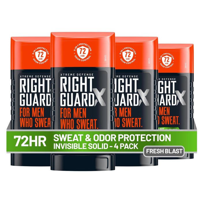 Right Guard Xtreme Defense Antitranspirante Desodorante Invisible Solid Fresh Blast 2.6 oz Pack de 4