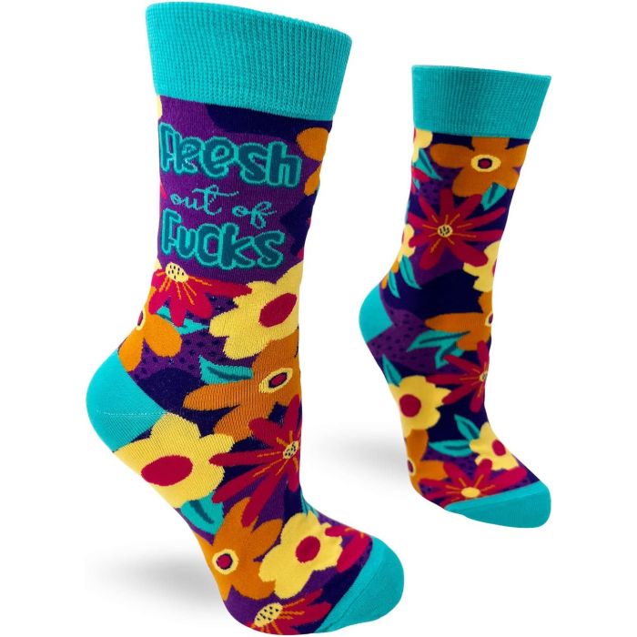 Calcetines Crew Florales Mujer Frase Divertida Fresh Out of F-cks 1 Par