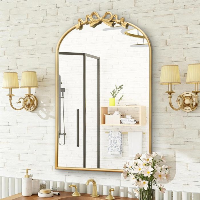 Espejo vintage arqueado grande 91.44 x 60.96 cm, marco de hierro