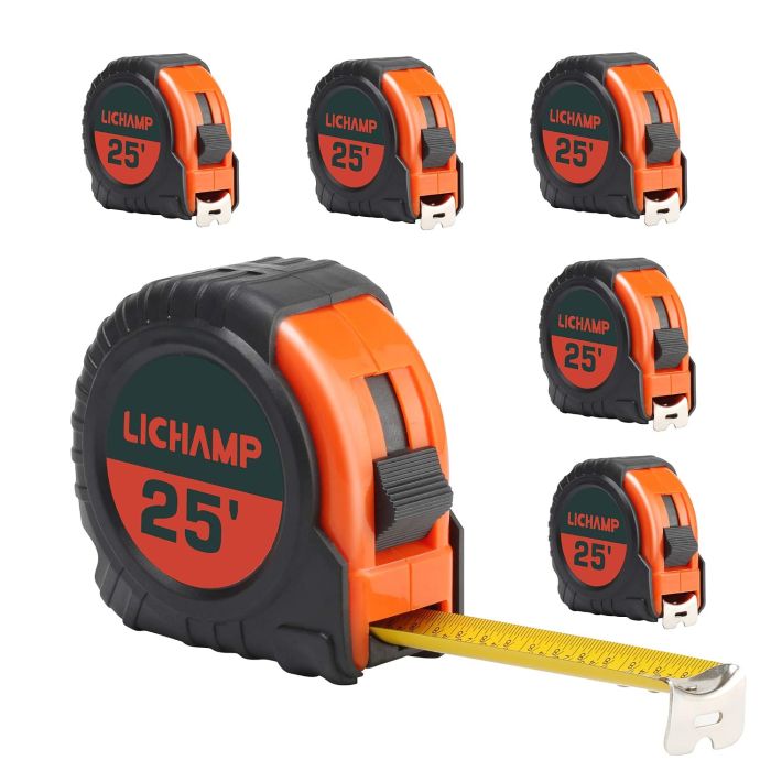 Lichamp Cinta Métrica 25 pies x 1 pulgada, 6 unidades, Retráctil