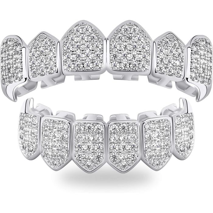 Grillz Dientes de Vampiro - Dorado 18K con Colmillos CZ para Cosplay