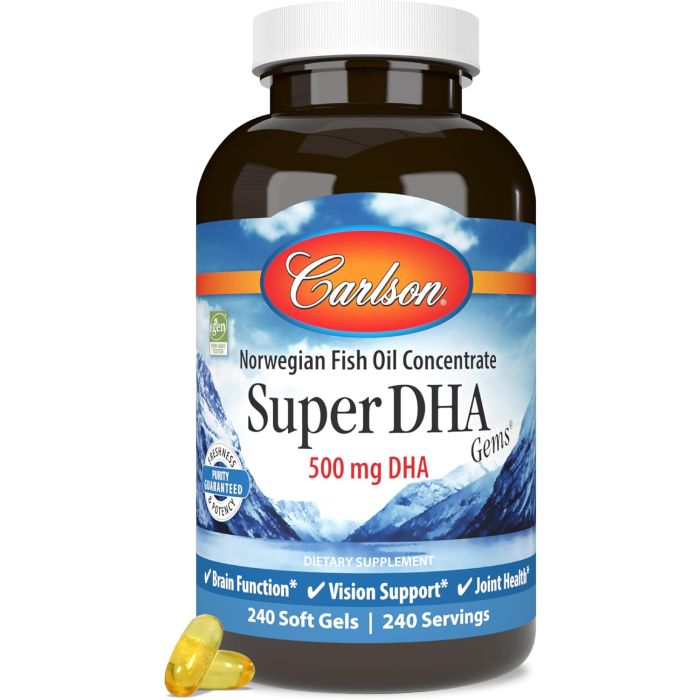 Carlson Super DHA Gems - 500 mg DHA, 240 Cápsulas Blandas