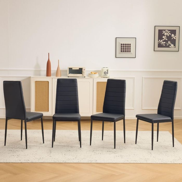 Juego de 4 Sillas de Comedor Karl home, Cuero Sintético Negro