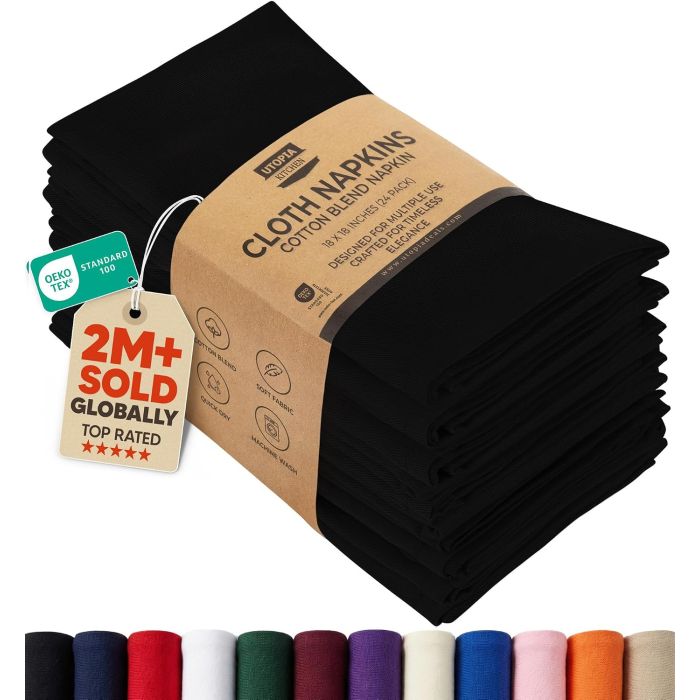 Servilletas de Tela Utopia Kitchen Negro 12 Pack 45.72 x 45.72 cm