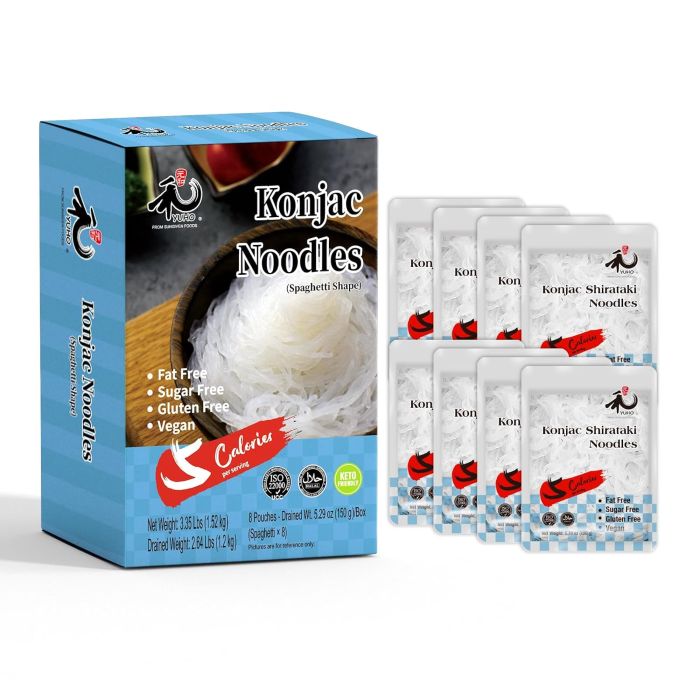 YUHO Shirataki Konjac 8 Pack, Vegano, Sin Gluten, Bajo en Carbos 1520g