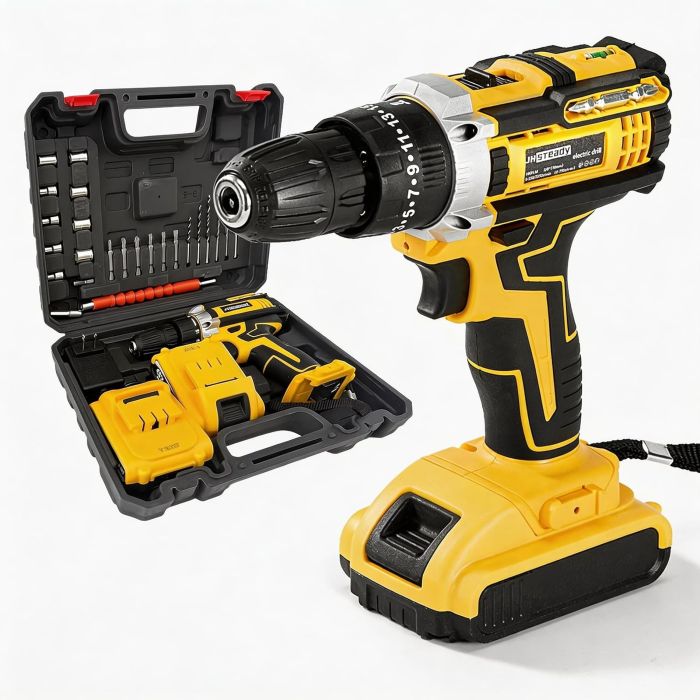 Taladro Atornillador Inalámbrico 21V Sin Escobillas, 1500RPM, 2 Baterías