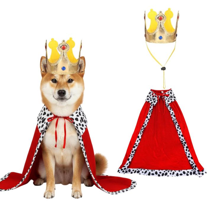 Disfraz de Rey para Perro con Capa y Corona Ajustable - Talla M