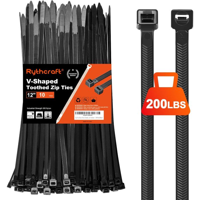 Bridas de Nylon Rythcraft 12 pulgadas 80 piezas negras