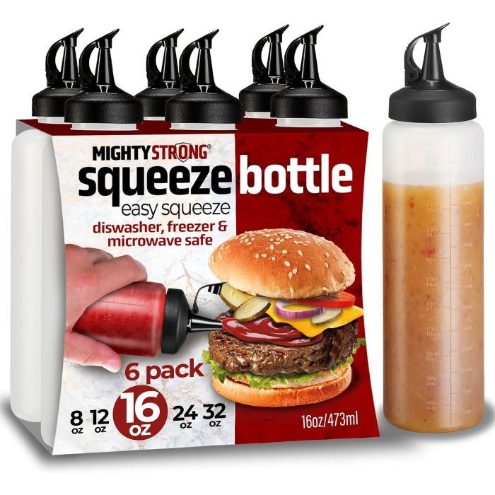 6 Botellas Dosificadoras para Salsas y Líquidos de 16 oz