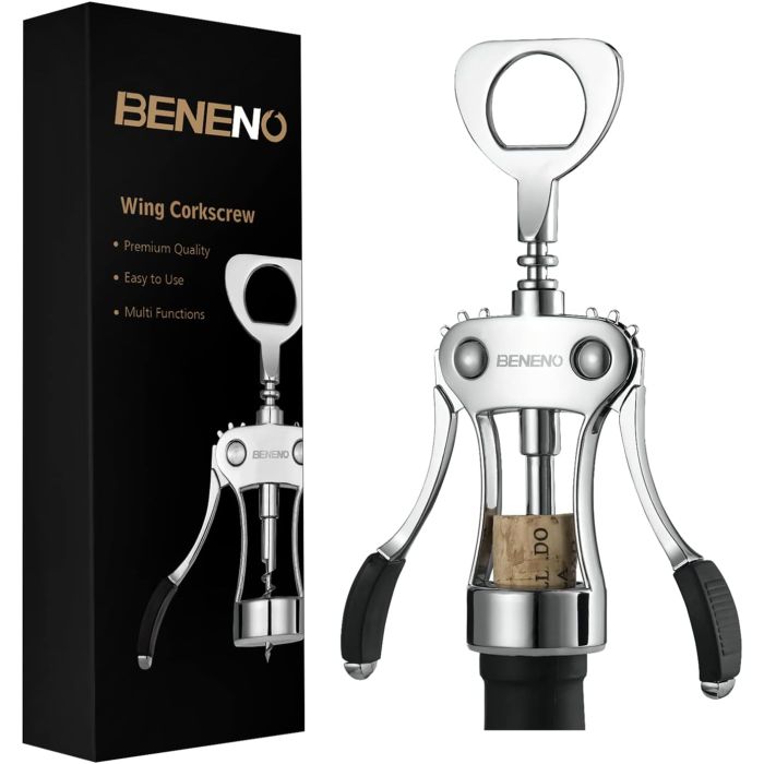 Sacacorchos Beneno con Destapador, Aleación de Zinc, Color Plata
