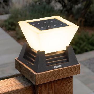 1 Pack Solar Post Lights, 7×7 Solar Pillar Lights Outdoor Waterproof, 3000K LED Modern Square Pillar Light, E26 Eulb Column Lamp Outdoor