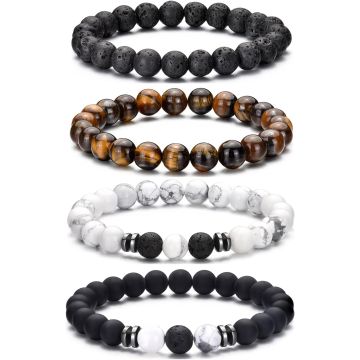 Pulsera Tiger Eye 8mm para Hombre - Set de 4 Pulseras de Piedra Natural