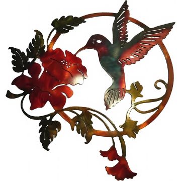 Decoración de Pared de Metal Redonda Zoihet Colibrí Rojo para Jardín