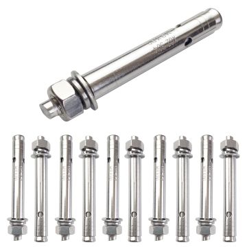 10 Pack M8x80mm Expansion Bolts Anchor Bolt 304 Stainless Steel External Hex Expansion Screw Bolt Sleeve Anchor Fastener Wall Concrete