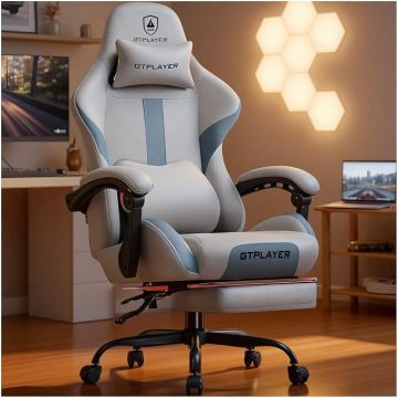 Silla Gamer Ergonómica con Reposapiés y Soporte Lumbar Color