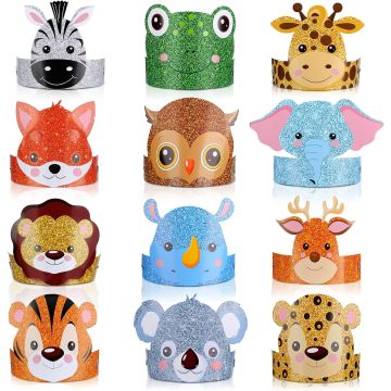 24 Gorros Animales Safari Fiesta Infantil Decoración Cumpleaños