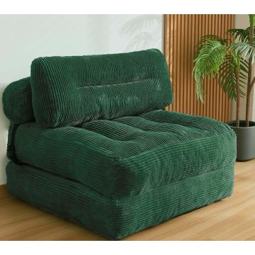 Kisoy Folding Sofa Bed, Convertible Sleeper Chair Couch Bed Faux Rabbit Fur for Adults, with Back Support Floor Couch Comfy Floor Sofa for Living Room Bedroom, Dark Green, Single