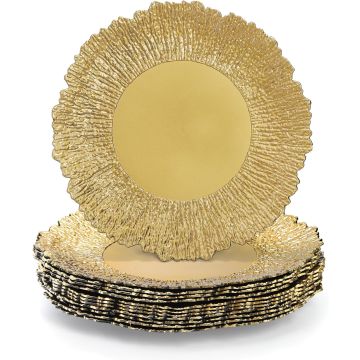 Set de 12 Platos Decorativos Dorados de Plástico 33 cm