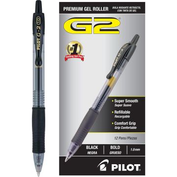 PILOT G2 Premium Bolígrafo Gel Recargable Retráctil Punta Gruesa Tinta Negra 12 Unidades