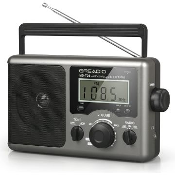 Radio portátil Greadio AM/FM/SW con pantalla LCD, negra