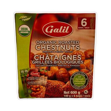 Castañas Tostadas Orgánicas Galil - Sin Gluten - 6 x 100g (600g)
