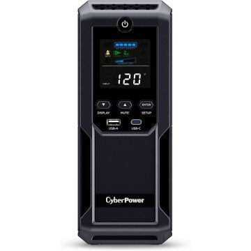 CyberPower CP1500AVRLCD3 Sistema UPS LCD Inteligente, 1500VA/900W, 12 Tomacorrientes, 2 USB, AVR, Mini Torre, Negro